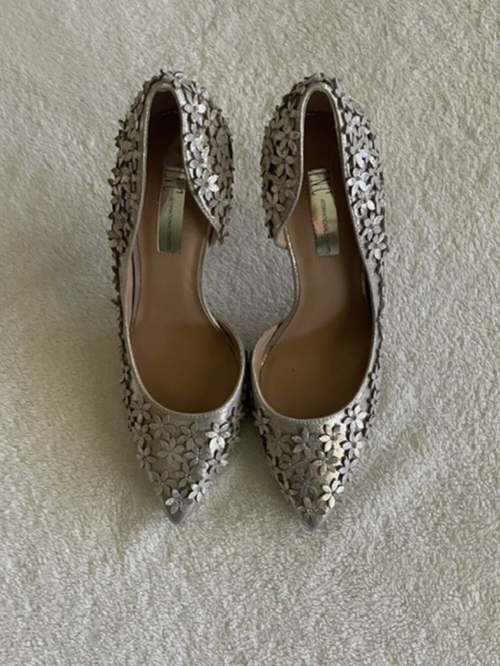 INC Karlay Floral Embellished d’Orsay Evening Pumps Gold Champagne Glitter Sz8.5